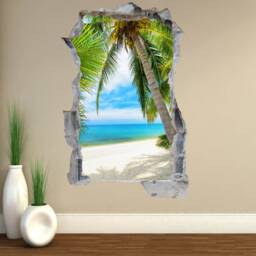Tropical Beach Wall Decal Sticker - Palm Tree Mural Summer Ocean View Art For Home Office Decor - Ka26 - thumbnail 2