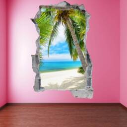Tropical Beach Wall Decal Sticker - Palm Tree Mural Summer Ocean View Art For Home Office Decor - Ka26 - thumbnail 3