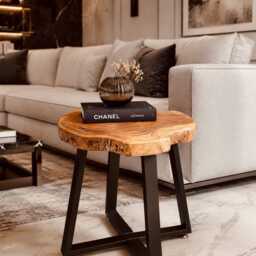 Handmade Teak & Black Gold Resin Coffee Table - Round Live Edge Side - thumbnail 3
