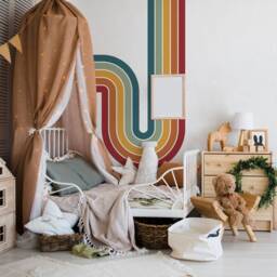 Bohemian Rainbow Wall Decal, Little Boy Room Retro Nursery Decor, Kids Removable Wallpaper, Stickers For 30 - thumbnail 3