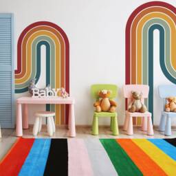 Bohemian Rainbow Wall Decal, Little Boy Room Retro Nursery Decor, Kids Removable Wallpaper, Stickers For 30 - thumbnail 2