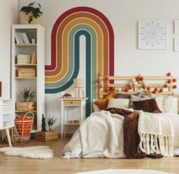 Bohemian Rainbow Wall Decal, Little Boy Room Retro Nursery Decor, Kids Removable Wallpaper, Stickers For 30 - thumbnail 1