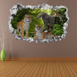 Tiger Elephant Tropical Forest Tree Wildlife Wall Decal Sticker Mural Poster Print Art Home Decor Wild Animal Jungle Kr7 - thumbnail 2