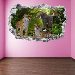 Tiger Elephant Tropical Forest Tree Wildlife Wall Decal Sticker Mural Poster Print Art Home Decor Wild Animal Jungle Kr7 - thumbnail 3