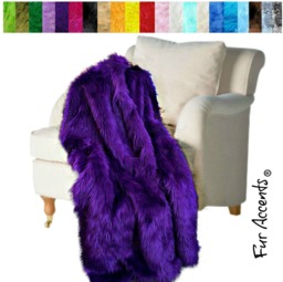Luxury Faux Fur Throw Blanket, Deep Purple Shag, Minky Lining