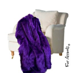 Luxury Faux Fur Throw Blanket, Deep Purple Shag, Minky Lining - thumbnail 3