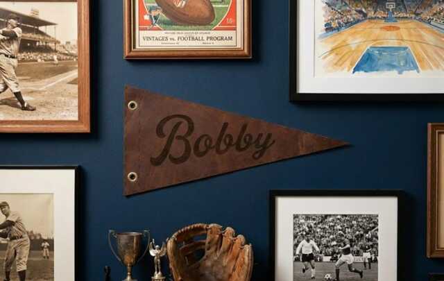 Custom Heritage Name Sign Leather Pennant Personalized Bold Vintage Kids & Nursery Wall Art - image 1