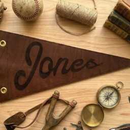 Custom Heritage Name Sign Leather Pennant Personalized Bold Vintage Kids & Nursery Wall Art - thumbnail 3