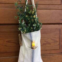 Grain Sack Candle Bag - Farmhouse Door Hanger Flour Optional B.o. Timer Tapered Available Flower Stem Not Included - thumbnail 2