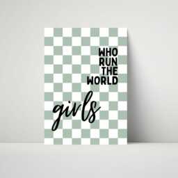 Who Run The World Girls - Girl Power Childrens Wall Art Kids Poster Playroom Bedroom Nursery Check Print Pink Quotes Affirmation - thumbnail 3