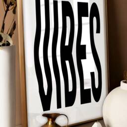 Vibes Wavy Text Typography Art Print - Retro Trendy Typograpic, Bold Quote, Black White Beige, Living Room Poster, Fun Funky 90S - thumbnail 3