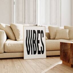Vibes Wavy Text Typography Art Print - Retro Trendy Typograpic, Bold Quote, Black White Beige, Living Room Poster, Fun Funky 90S - thumbnail 2