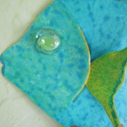 Handmade Metal Fish Wall Art Upcycled Sculpture, Blue Turquoise Orange, 7x9 - thumbnail 2