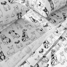 Dog Illustration Sheets - Black & White Dogs By Andrea_Lauren Puppy Great Dane Dalmatian Cotton Sateen Sheet Set Bedding Spoonflower - thumbnail 2