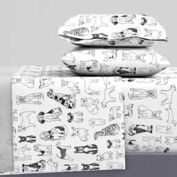 Dog Illustration Sheets - Black & White Dogs By Andrea_Lauren Puppy Great Dane Dalmatian Cotton Sateen Sheet Set Bedding Spoonflower