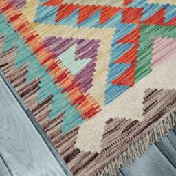 Traditional Runner Rug, Handmade Artisan Afghan Turkish Aztec Navajo Wool Kilim Rug 394x77 cm - thumbnail 2