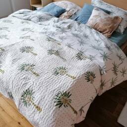 Beautiful Green Palm Tree Quilt, Hand Block Printed 100% Cotton Kantha Handmade Blanket, Indian Quilt Ckq#056