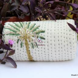 Beautiful Green Palm Tree Quilt, Hand Block Printed 100% Cotton Kantha Handmade Blanket, Indian Quilt Ckq#056 - thumbnail 3