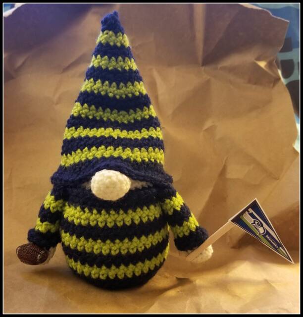 Seattle Seahawks Inspired Gnome, Football New, Handmade To Order, About 11 Inches Tall