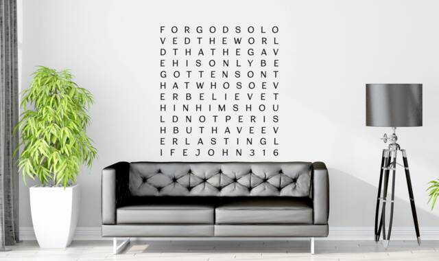 Vinyl Wall Decal - John 316 For God So Loved The World Word Art ~ Scriptio Scriptia Continua Continuous Script Words Without Spaces - image 1