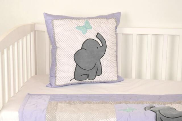 Elephant Pillow Decorative Kids Boy Nursery Decor, Teal Purple Gray - image 1