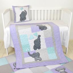 Elephant Pillow Decorative Kids Boy Nursery Decor, Teal Purple Gray - thumbnail 3