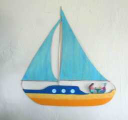 Reclaimed Metal Sailboat Wall Art Nautical Beach House Decor - thumbnail 1
