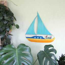 Reclaimed Metal Sailboat Wall Art Nautical Beach House Decor - thumbnail 3