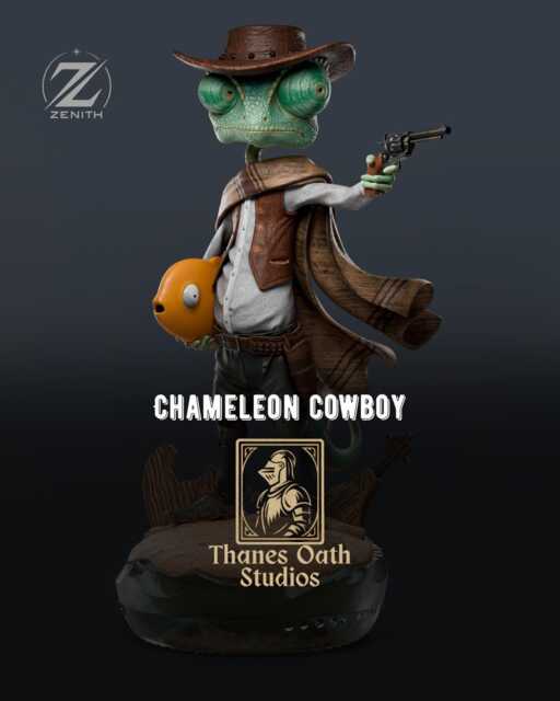 Chameleon Cowboy - Western Desert Lizard Gunslinger Sherrif Rango Resin Figure 16K - image 1