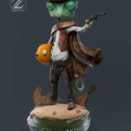 Chameleon Cowboy - Western Desert Lizard Gunslinger Sherrif Rango Resin Figure 16K - thumbnail 2