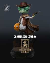 Chameleon Cowboy - Western Desert Lizard Gunslinger Sherrif Rango Resin Figure 16K - thumbnail 1
