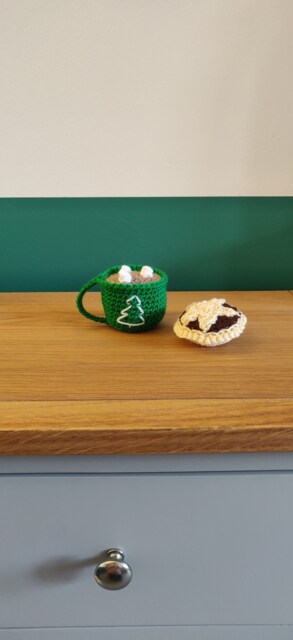 Crochet Mince Pie & Hot Chocolate Christmas Ornaments, Set Of Two - image 1