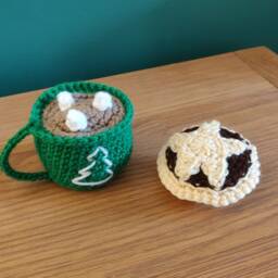 Crochet Mince Pie & Hot Chocolate Christmas Ornaments, Set Of Two - thumbnail 2