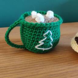 Crochet Mince Pie & Hot Chocolate Christmas Ornaments, Set Of Two - thumbnail 3