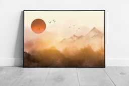 Misty Sunrise Forest Wall Art Print Framed Traditional Oriental Ink Painting - thumbnail 1