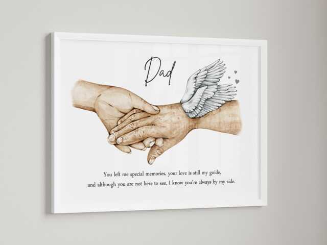 Personalised Memorial Dad Print - 2 Hands Only Unframed Bereavement Angel Present Gift Loss - image 1