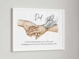 Personalised Memorial Dad Print - 2 Hands Only Unframed Bereavement Angel Present Gift Loss - thumbnail 1