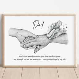 Personalised Memorial Dad Print - 2 Hands Only Unframed Bereavement Angel Present Gift Loss - thumbnail 3