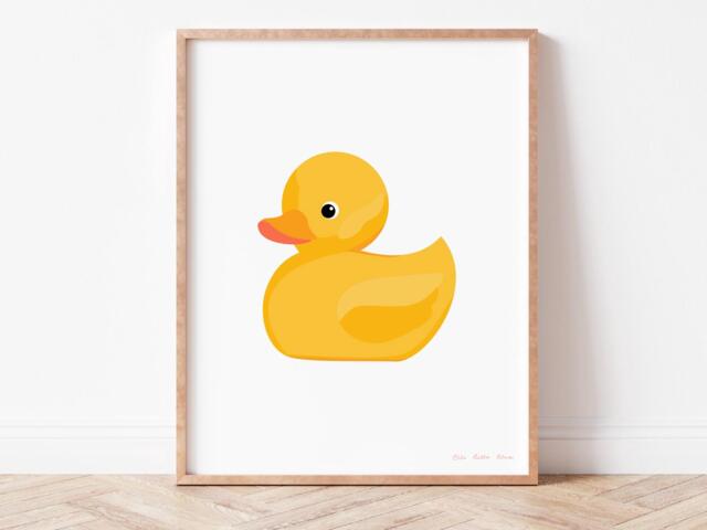 Yellow Rubber Bath Ducky Bathroom & Kids Room Art, Duck Digital Printable Wall Hanging, Fun Nursery Decor, Modern Playful Decor - image 1