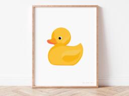 Yellow Rubber Bath Ducky Bathroom & Kids Room Art, Duck Digital Printable Wall Hanging, Fun Nursery Decor, Modern Playful Decor - thumbnail 1