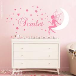 Fairy Wall Decal Baby Girl Room Nursery Sticker Personalized Name Decor Stars Moon