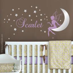 Fairy Wall Decal Baby Girl Room Nursery Sticker Personalized Name Decor Stars Moon - thumbnail 2