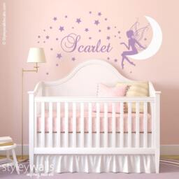Fairy Wall Decal Baby Girl Room Nursery Sticker Personalized Name Decor Stars Moon - thumbnail 3