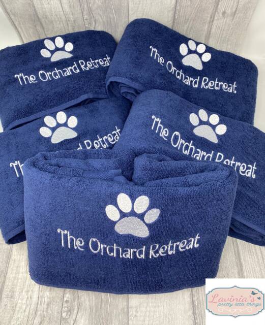 Business Personalised Dog Towel, Embroidered Paw Custom Name, Hotel Friendly, Kennels, Vets, New Puppy - image 1
