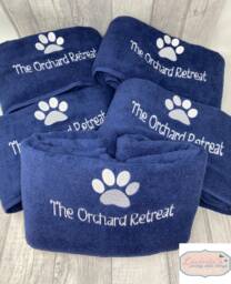 Business Personalised Dog Towel, Embroidered Paw Custom Name, Hotel Friendly, Kennels, Vets, New Puppy - thumbnail 1