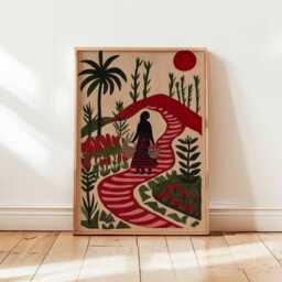 Palestine Poster, Middle East Palestinian Folk Art Print, Olive Tree Wall Art, Rural Village Decor, Cultural Posters & Prints - thumbnail 1