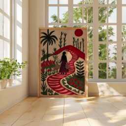 Palestine Poster, Middle East Palestinian Folk Art Print, Olive Tree Wall Art, Rural Village Decor, Cultural Posters & Prints - thumbnail 2