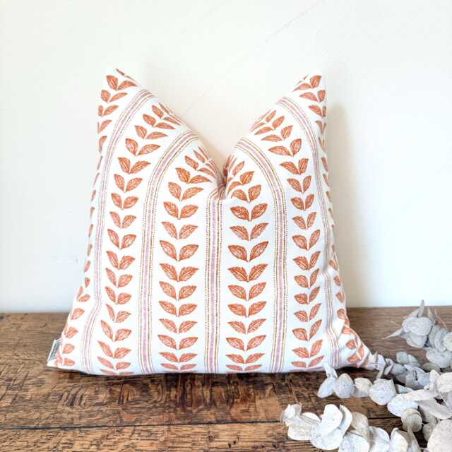 1718. Emmy Tangerine Orange Leaves Stripes, Handmade 100% Cotton Cushion Cover, Various Sizes - image 1