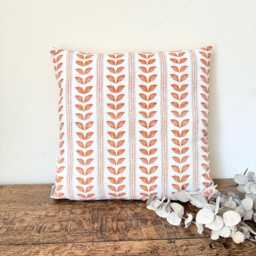1718. Emmy Tangerine Orange Leaves Stripes, Handmade 100% Cotton Cushion Cover, Various Sizes - thumbnail 2