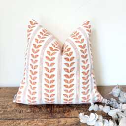 1718. Emmy Tangerine Orange Leaves Stripes, Handmade 100% Cotton Cushion Cover, Various Sizes - thumbnail 1